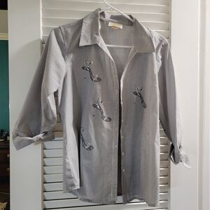 Striped Gray Sequin-Heel Button-Up Camisole Top